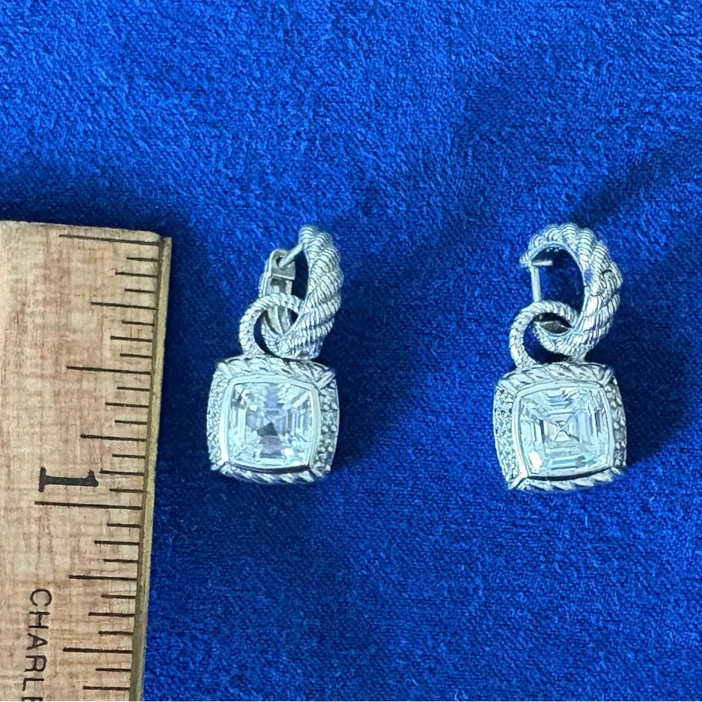 Judith Ripka Sterling Silver CZ Pierced Earrings with Charm❣️ - Picture 3 of 6